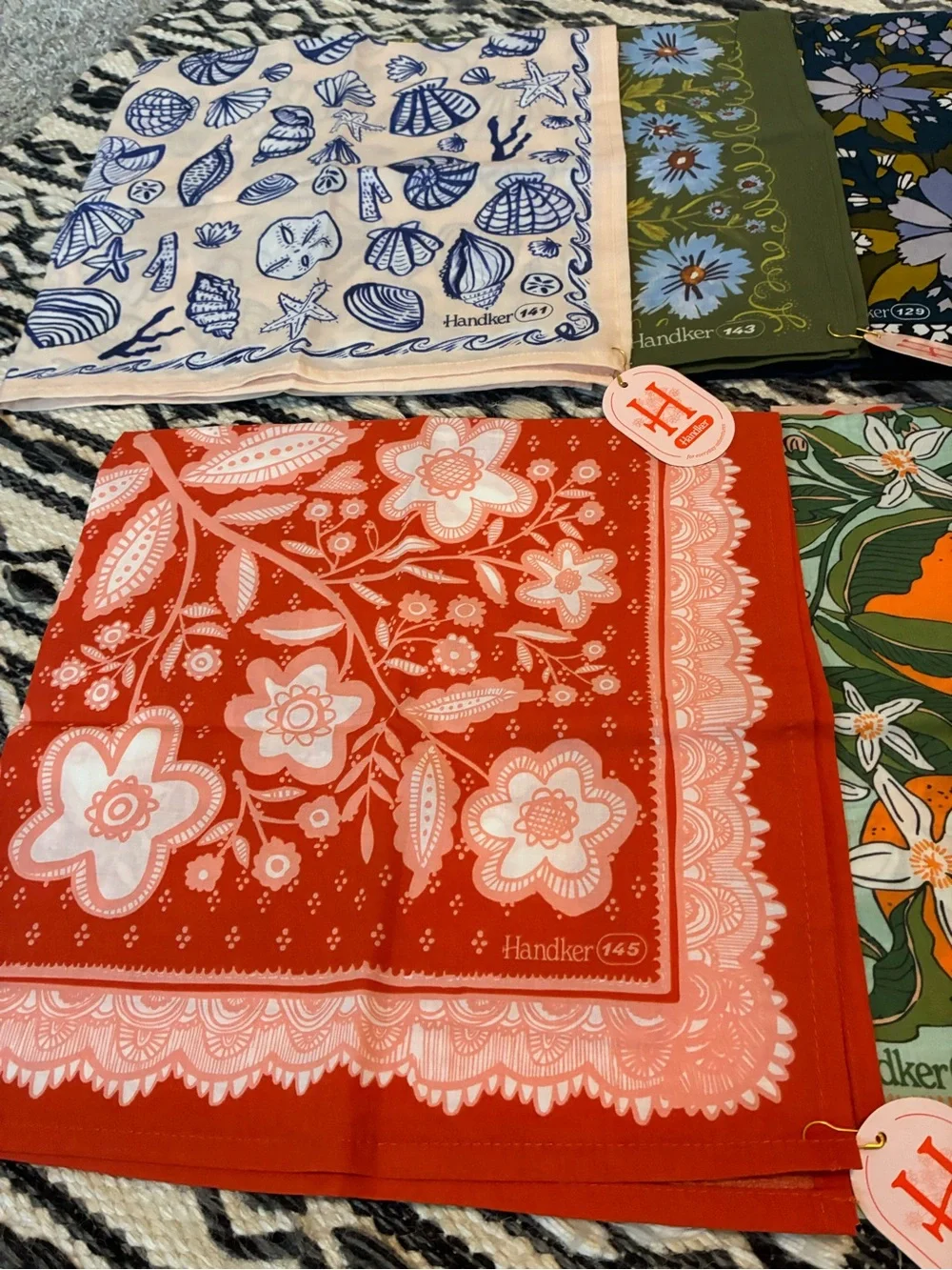 Choose 4!! Handkerchief Bandana Set by Hanker – Multicolor Floral & Fruit Prints